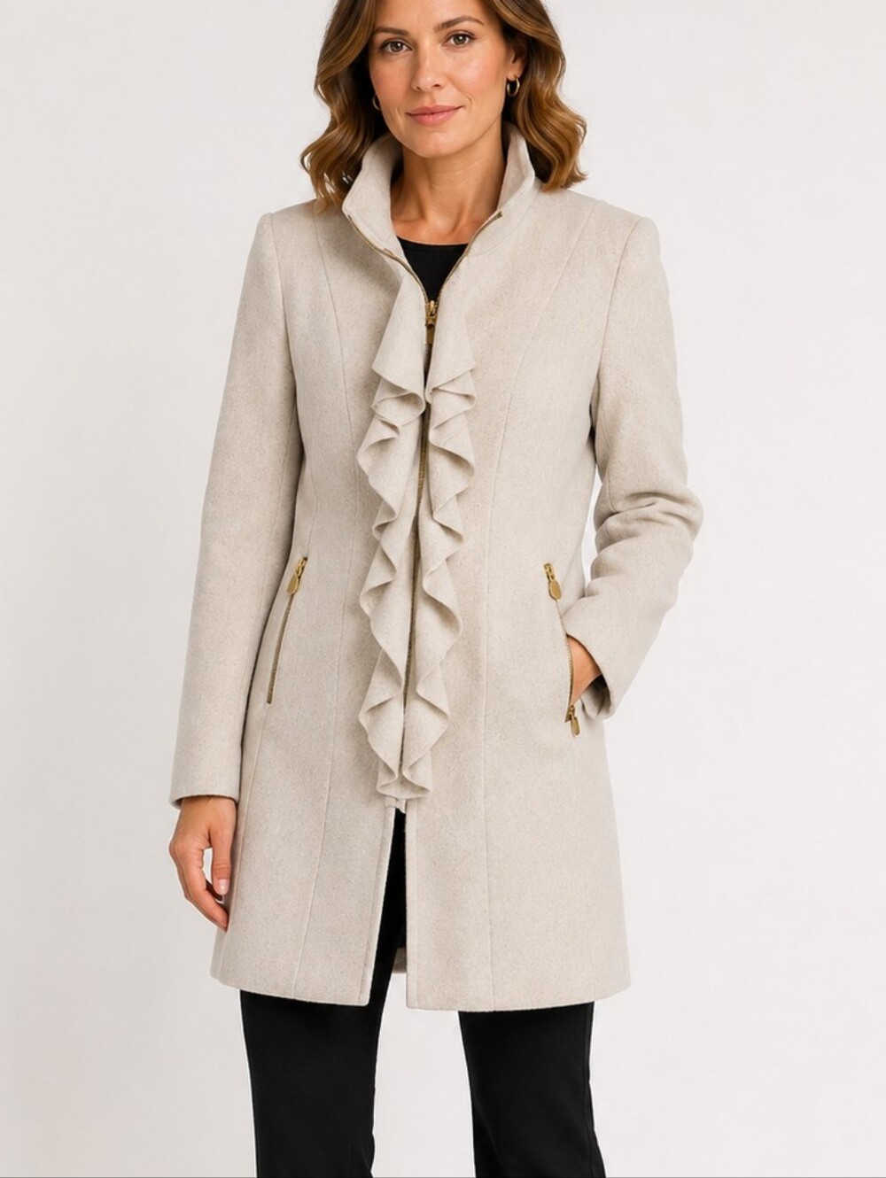 T Tahari Coat Ruffle Wool Blend Winter